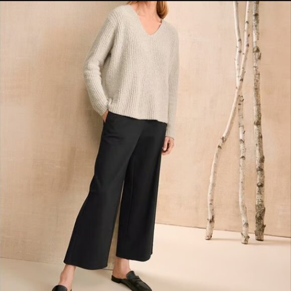 EILEEN FISHER PONTE KNIT BLACK WIDE LEG CROP ANKLE PULL ON PANTS $198 M - Picture 1 of 10